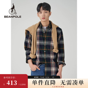 衬衫 栗色休闲斜纹大格纹全棉长袖 男士 BEANPOLE滨波