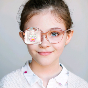 卡通弱视眼罩桑蚕丝全遮盖单独眼眼镜罩儿童遮光术后训练矫正真丝