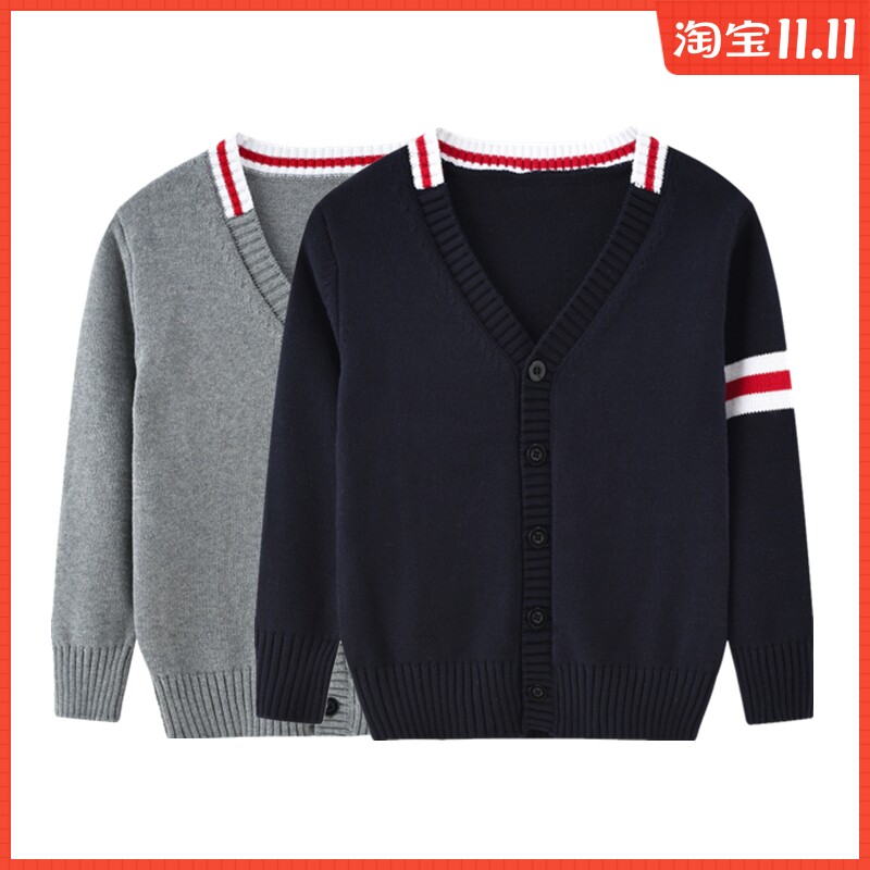 儿童毛衣开衫藏青灰色男童男孩女孩小学生校服洋气潮