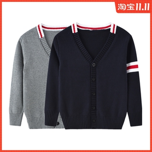 儿童毛衣开衫藏青灰色男童男孩女孩小学生校服洋气潮