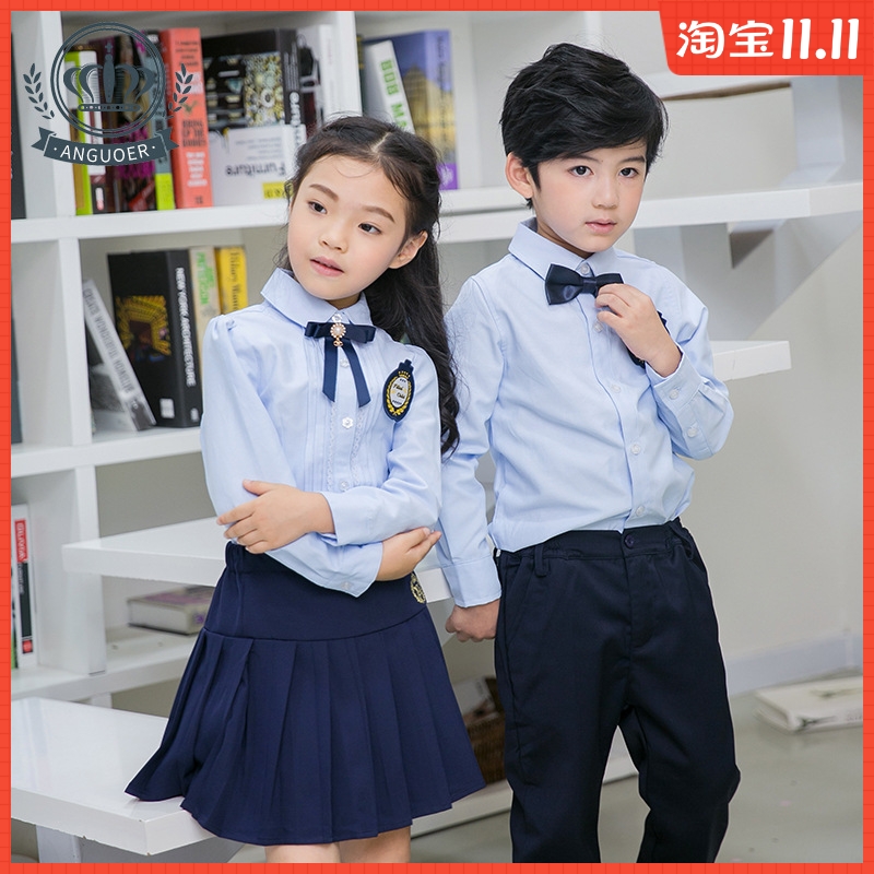 浅蓝色男童长裤裙演出幼儿园园服