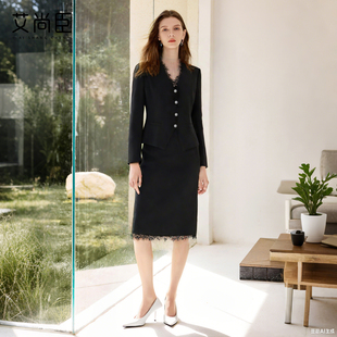 正式 秋冬职场干练气质女装 场合职业套裙两件套 套装 艾尚臣黑色西装