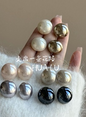 经典半圆珍珠~高级感极光灰色珍珠气质简约耳钉蚊香盘耳夹无耳洞