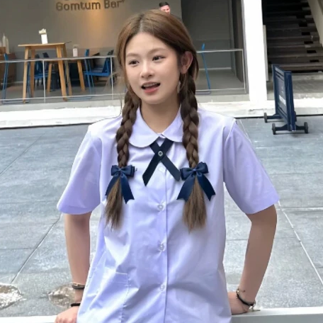 蓝色蝴蝶结发夹女泰国校服鸭嘴夹子头饰双马尾麻花辫发卡发饰头饰