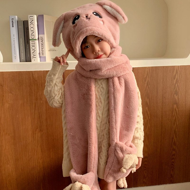 2025新款儿童帽子围巾一体秋冬护耳兔耳朵会动女童手套三件套围脖,服饰配件/皮带/帽子/围巾,帽子,淘宝优惠券,粉丝福利购,淘宝优惠卷