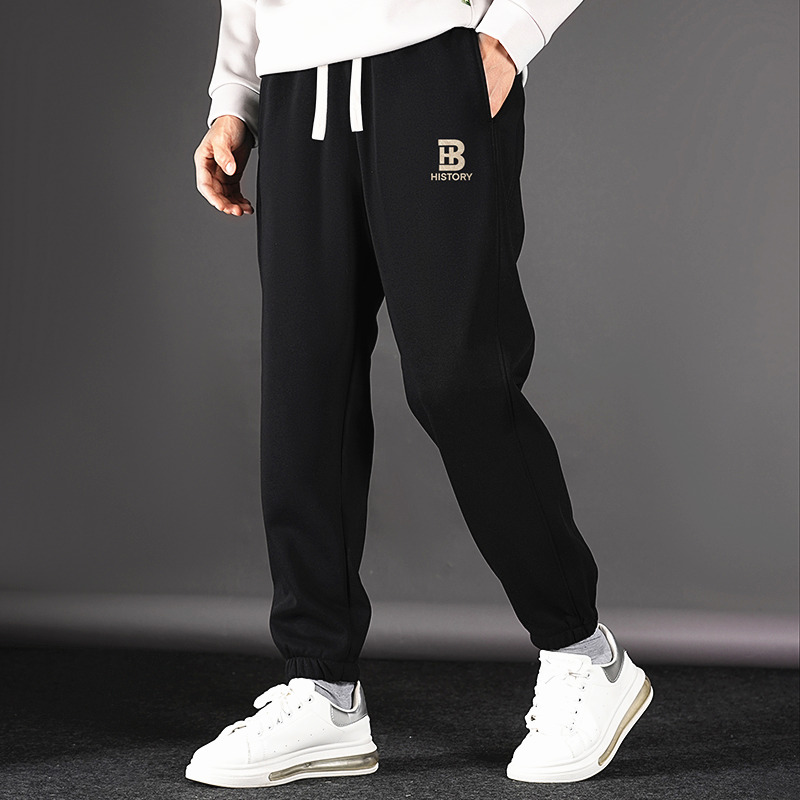 秋冬季加绒加厚束脚卫裤男春秋款青少年高中学生宽松运动休闲裤子