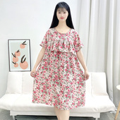 睡衣女中年大码 薄款 可外穿家居服 睡裙不带胸垫防凸点夏季 棉绸短袖