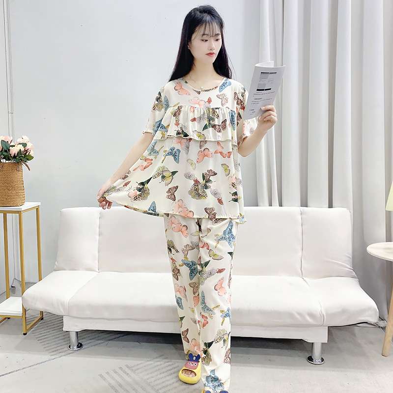 不带胸垫防凸点棉绸睡衣女士2025新款夏薄款短袖长裤莫代尔家居服