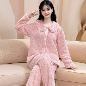 珊瑚绒睡衣秋冬款女加绒加厚法兰绒女士可外穿长袖毛绒家居服套装