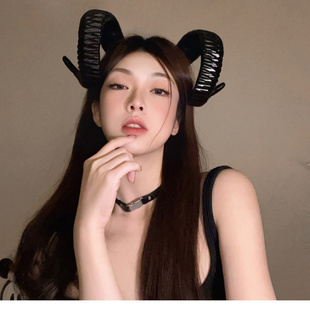 黑暗系万圣节派对魅魔恶魔角山羊角头饰发箍cosplay发饰牛角发箍