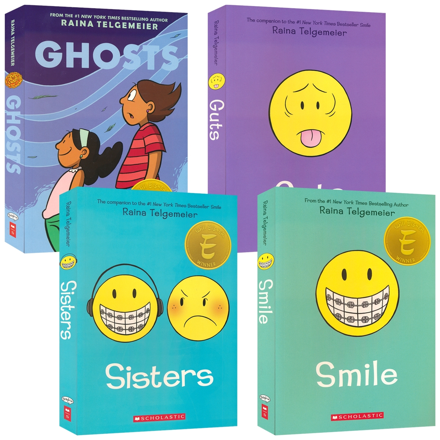 Raina Telgemeier Guts Smile  Sisters Ghosts 微笑 姐妹情深 勇气 幽灵 漫画小说 校园成长故事 英文原版进口儿童图书