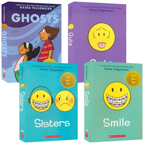 Raina Telgemeier Guts Smile  Sisters Ghosts 微笑 姐妹情深 勇气 幽灵 漫画小说 校园成长故事 英文原版进口儿童图书