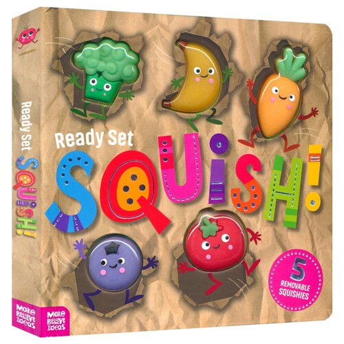 【自营】Ready Set Squish! 幼儿启蒙认知纸板书 5个立体硅胶捏捏减压玩具 蔬菜水果 亲子互动 2-5岁 儿童课外读物 英文原版进口
