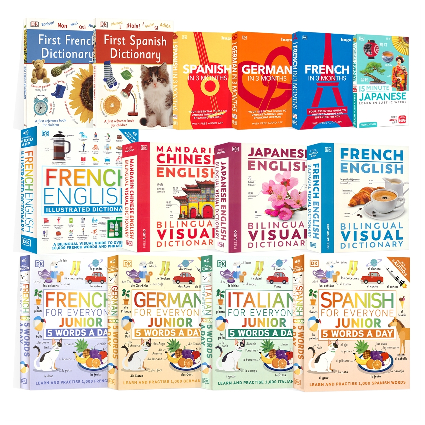DK Spanish German French Japanese Chinese dictionary DK 西班牙语 法语 意大利语 日语入门 3个月速成教材 图解词典 英文原版