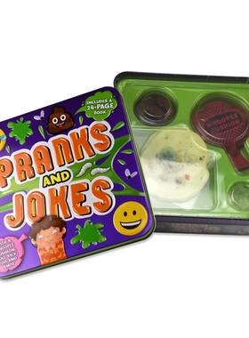 Pranks and Jokes 恶作剧和笑话书 精美铁盒装 逼真道具 放屁垫 假便便 完整的恶作剧工具包 英文原版进口图书