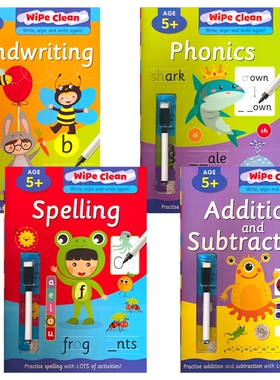 【自营】Wipe Clean Addition Subtraction Phonics Handwriting Spelling 可擦书 数学加减法书写拼写自然拼读 英文原版进口儿童