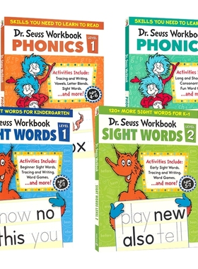 Dr. Seuss Phonics Sight Words Workbook Level 1-2 自然拼读 高频词 1-2级 英文练习册 4-7岁 早期阅读启蒙教辅 英文原版进口
