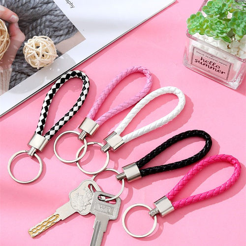 汽车钥匙扣挂件高档男士绳带锁匙扣情侣个性金属编织绳钥匙链挂饰