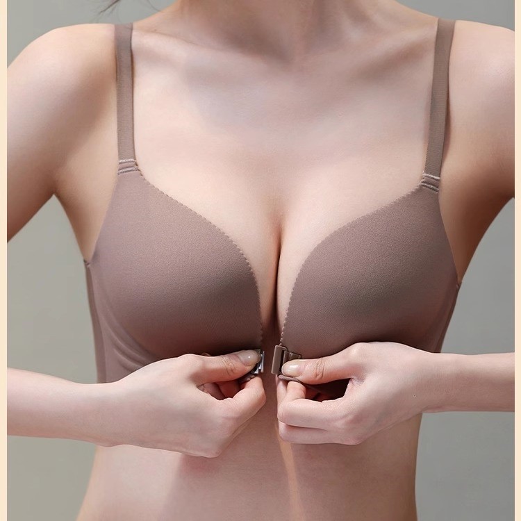 正品牌前扣美背内衣女光面无痕小胸显大聚拢无钢圈防下垂文胸2025