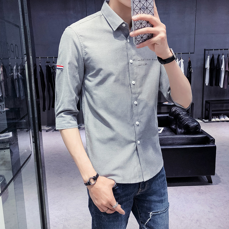 summer Short sleeved shirt Korean Edition Self cultivation Elbow sleeve shirt Youth All-match fashion ins Harajuku Seventh Inch shirtin the Men's clothing, Shirt  category - from Buy2taobao.com to provide professional Taobao agent buy service
