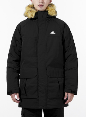 阿迪达斯外套男冬季连帽保暖运动棉衣中长款羽绒服H20761