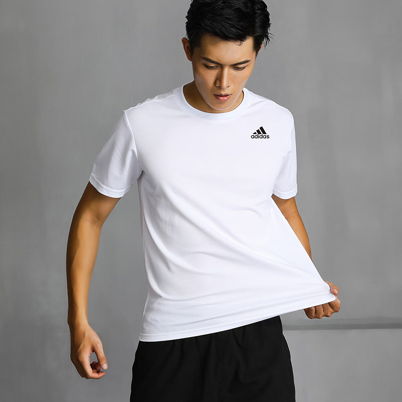 阿迪达斯白色短袖男夏季新款快干健身衣训练运动服跑步冰丝男T恤