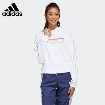 Adidas阿迪达斯卫衣女子运动服NEO白色休闲连帽短款套头衫GL6066