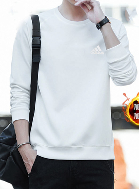 阿迪达斯加绒卫衣男外套2023冬季运动服保暖长袖白色套头衫HL2282