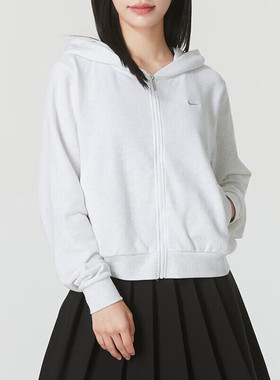 NIKE耐克外套女新款白色连帽运动服户外跑步服宽松针织夹克FN2420