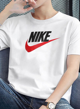 耐克白色运动T恤男2024夏季新款红色大勾半袖跑步健身短袖DV1215