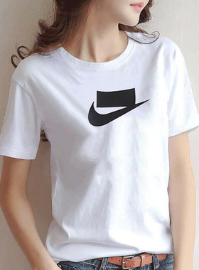 Nike耐克白色短袖女2024夏季新款纯棉休闲T恤圆领半袖上衣DB9828
