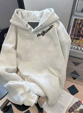 中大童oversize字母连帽卫衣男女童秋冬宽松加绒加厚韩版上衣潮