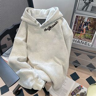 中大童oversize字母连帽卫衣男女童秋冬宽松加绒加厚韩版上衣潮