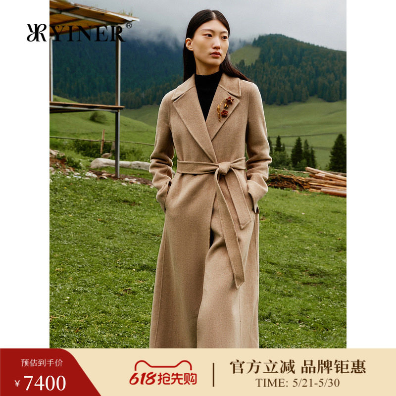 【100羊绒】YINER音儿冬季双面毛呢大衣西装式驳领外套