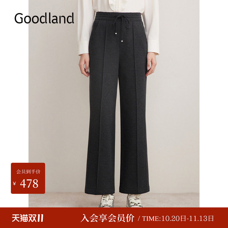 【格雷系】Goodland美地女装冬季时尚弹力长裤直筒抽绳休闲裤