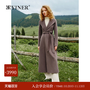 【100山羊绒】YINER音儿冬季双面毛呢大衣宽边翻领外套