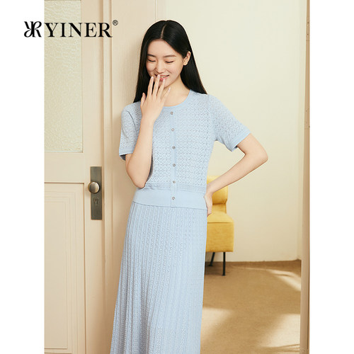 YINER音儿专选夏季新款曲珠法式亮丝针织开衫镂空透气上衣