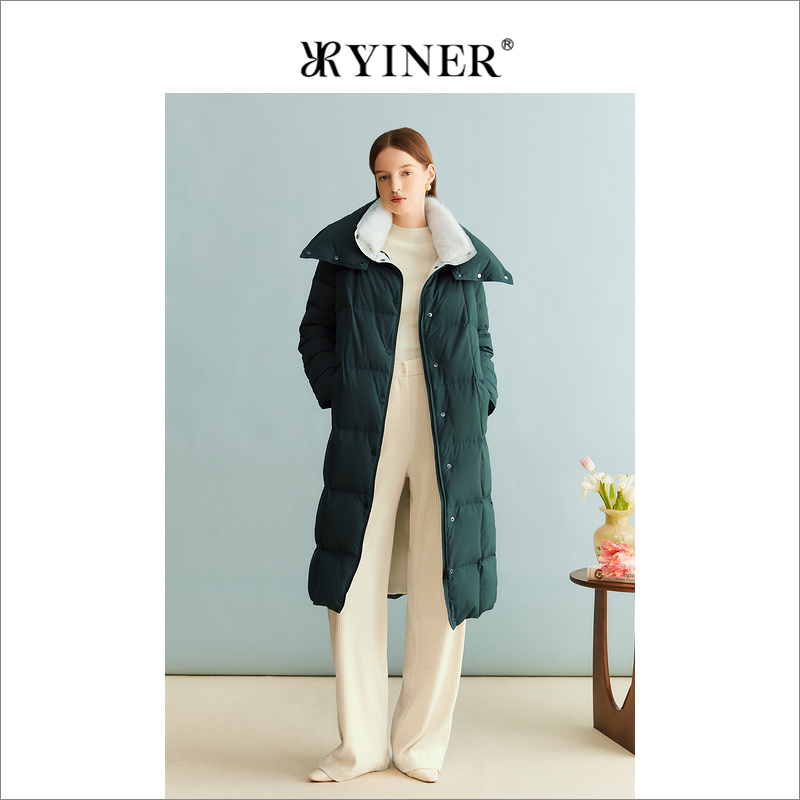 【聚暖白鹅绒】YINER音儿女装冬季长款水貂毛皮羽绒服
