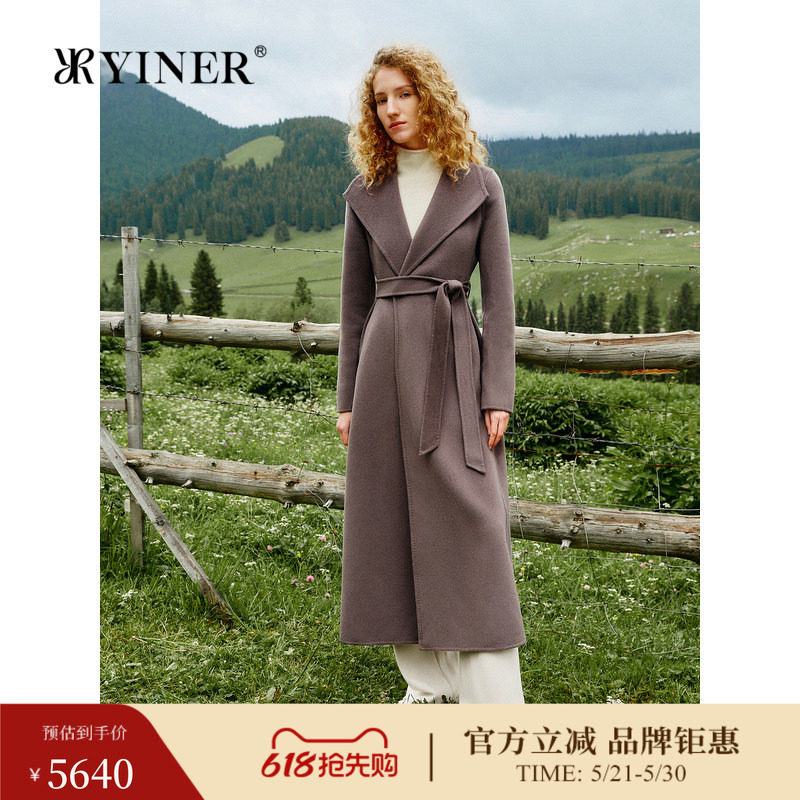 【100山羊绒】YINER音儿冬季双面毛呢大衣宽边翻领外套