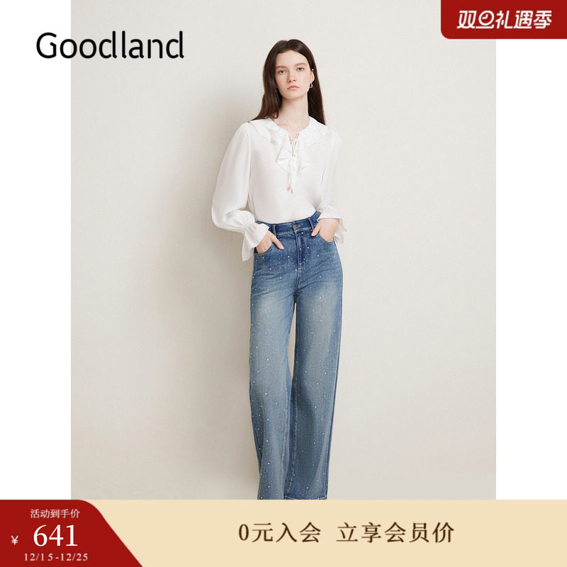 【醋酸系列】Goodland美地春季荷叶边系带衬衫白色上衣