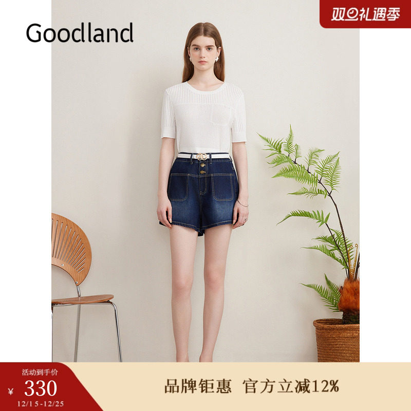 【醋酸系列】Goodland美地夏季短裤经典小A字牛仔裤