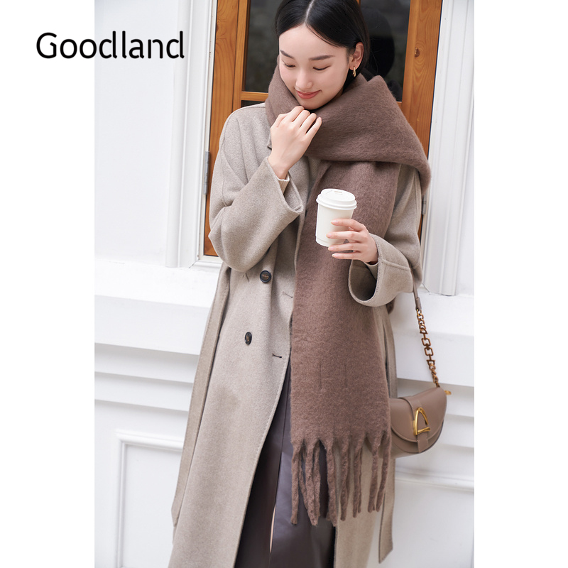 【100山羊绒】Goodland美地女装冬季时尚双面毛呢大衣外套