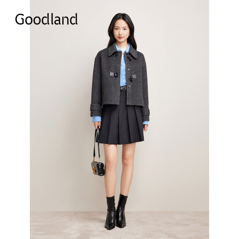 【羊驼毛】Goodland美地冬季羊毛翻领休闲短外套