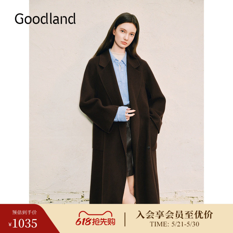 【100绵羊毛】Goodland美地女装冬季时尚双面毛呢大衣美拉