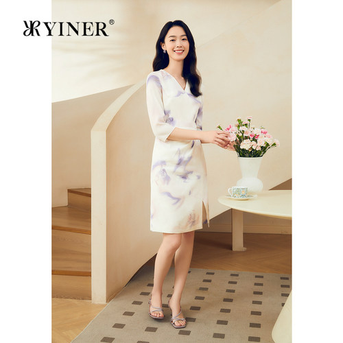 【真丝系列】YINER音儿夏季法式优雅弹力收腰连衣裙