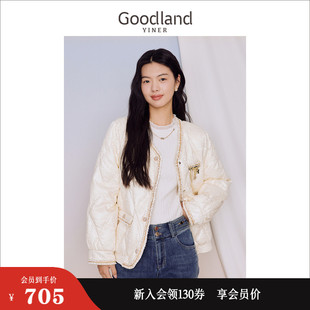 Goodland美地女装 肌理面料鸭绒羽绒服 2023冬季 名媛小香风