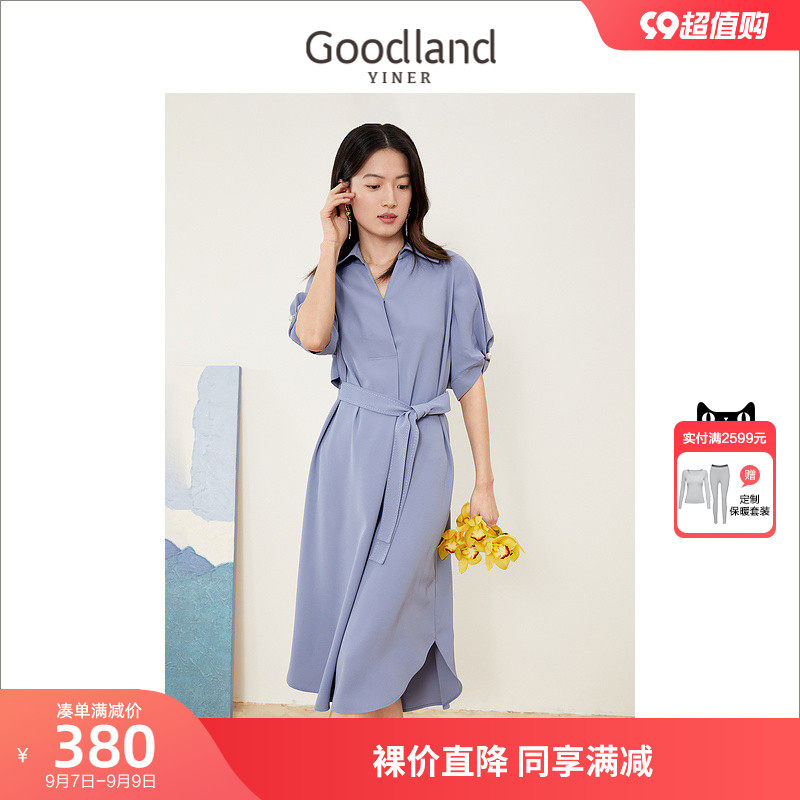 音儿美地女装2022夏季新款系带收腰小V领过膝连衣裙怎么样,好用不?