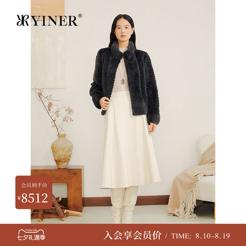 YINER音儿专选冬季新款短款波纹立领整貂母貂水貂毛皮草外套