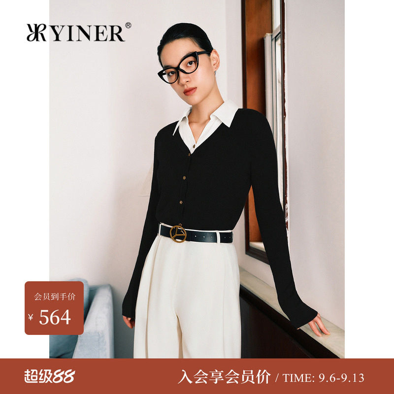 音儿100%美丽诺羊毛假两件针织衫图片