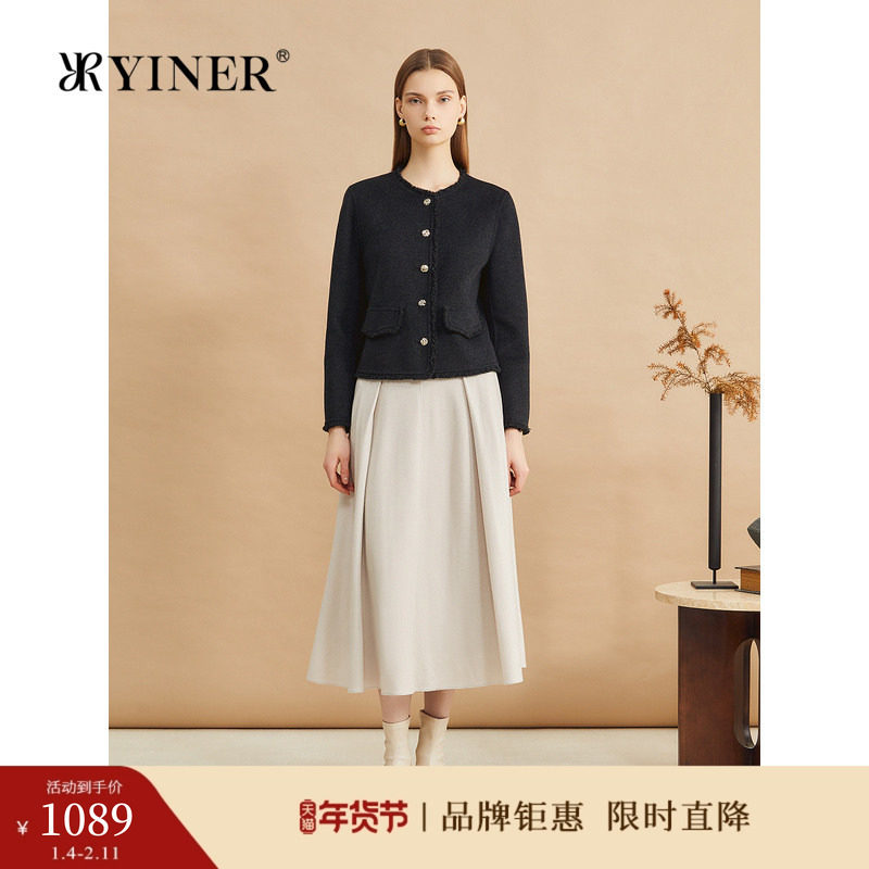 YINER音儿专选女装冬季时尚小香风短款毛边羊毛混纺双面呢外套,女装/女士精品,毛呢外套,淘宝优惠券,粉丝福利购,淘宝优惠卷